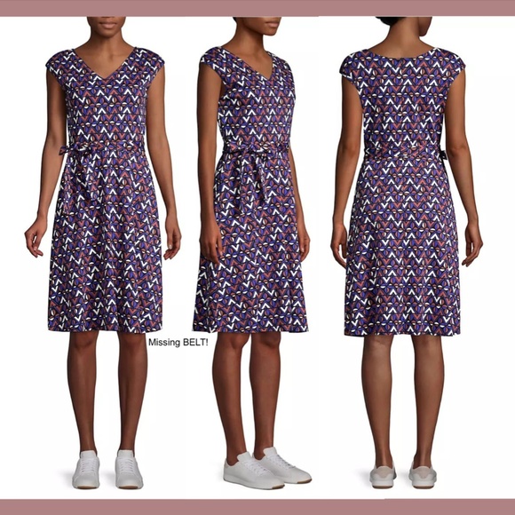 NEW $295‎ WEEKEND MAX MARA [ XS ] Thomas Geometric Tie Flare Dress In Blue - Picture 3 of 15